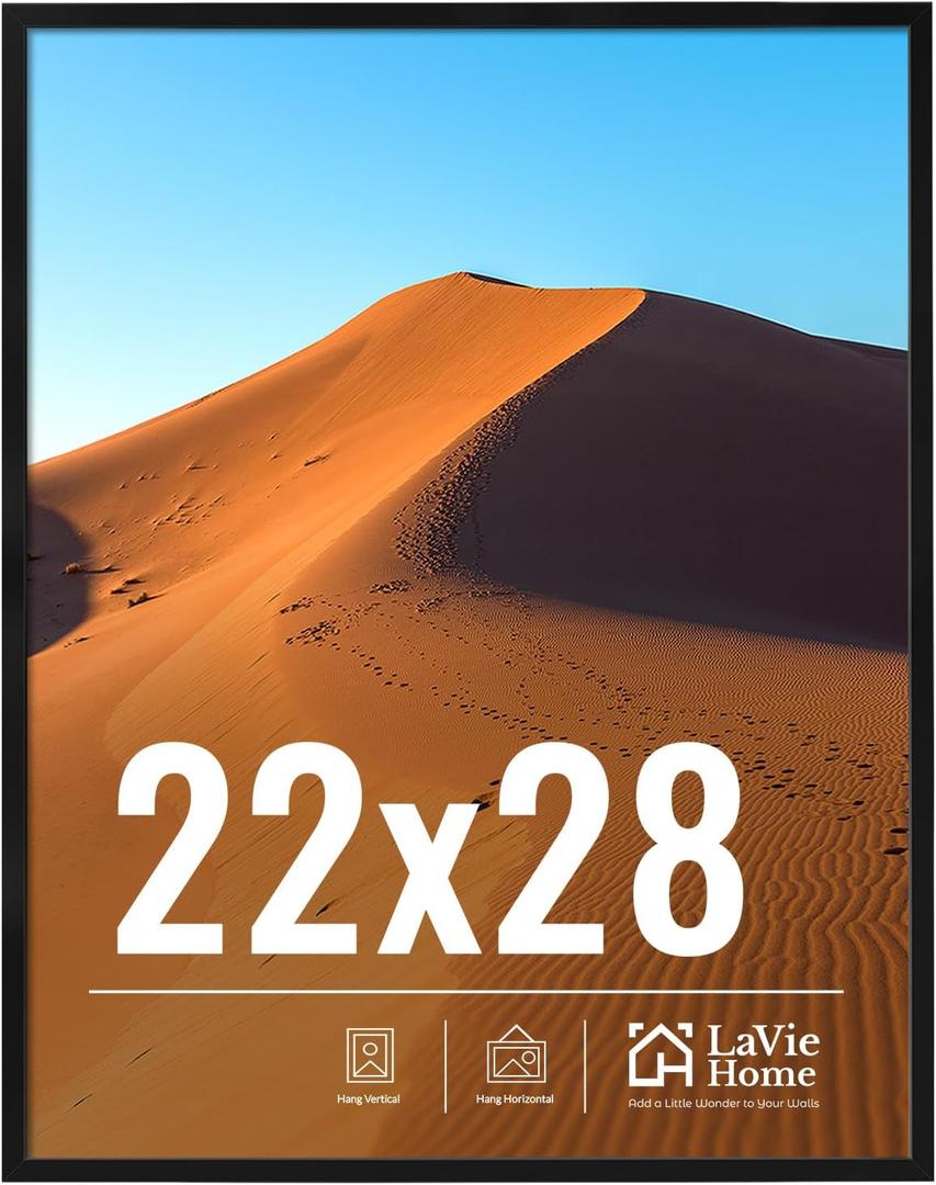 LaVie Home 22x28 Picture Frame for Wall Display, 22x28 Black Picture Frame with HD Plexiglas, 22 x 28 Poster Frame 1 Pack, Display Frame for Vertical or Horizontal, Classic Collection