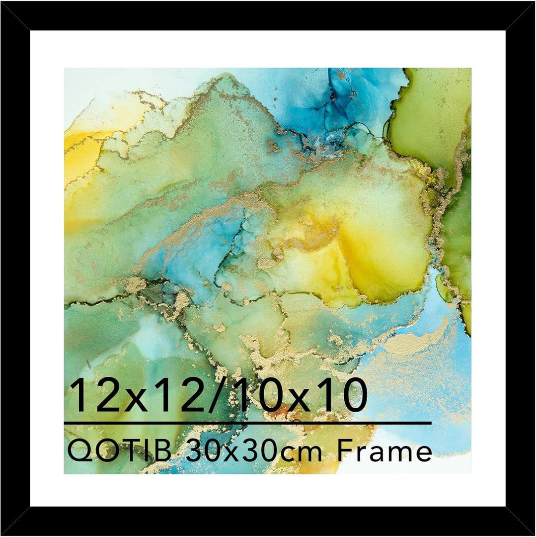 Wood 12x12 Frame Black with 10x10 Mat, for 30 x 30cm Diamond Art Painting, Display Photo 10 x 10 with Mat or 12 x 12 without Mat, Large 30x30 Picture Frame for Wall Hanging, Black, 1 Pack