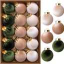 JOYIN 15 Pcs Christmas Velvet Ball Ornaments Set, 2.36'' Green Brown Neutral Tree Hanging Christmas Decorations, Xmas Shatterproof Indoor Decor for Tree Wreath Holidays Wedding Party