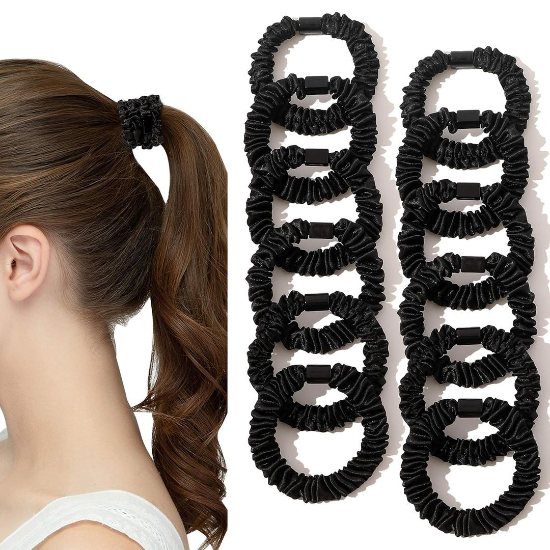 Satin, Silk Hair Ties Black Small Mini Scrunchy for Women Thick Hair Accessories Cute Soft No Slip Hair Elastics Ponytail Holder for Curly Hair No Damage Hairties Gift for Girls