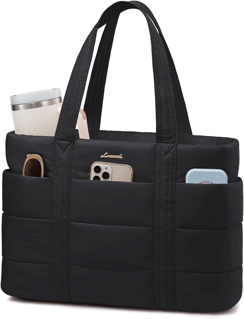 LOVEVOOK Tote Bag for Women, Large Puffer Work Tote Bag for 17.3 Inch Laptop, Lightweight Travel Bag with Zipper Gifts for Women