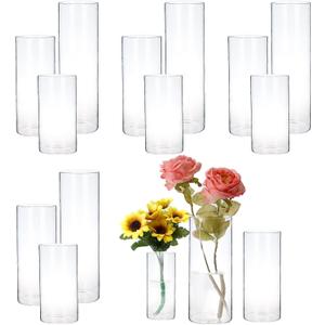 Hurricand 12 PCS Glass Candle Holders - Clear Glass Cylinder Vase for Centerpieces, Wedding Party Decoration