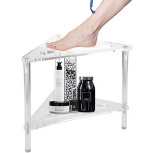 DEYIMAN Clear Acrylic Corner Shower Stool - Heavy Duty 220lbs, Non-Slip Corner Shower Stool for Small Spaces, Easy Assemble Bath Foot Rest for Shaving Legs (15.35" x 15.63" x 14.37")