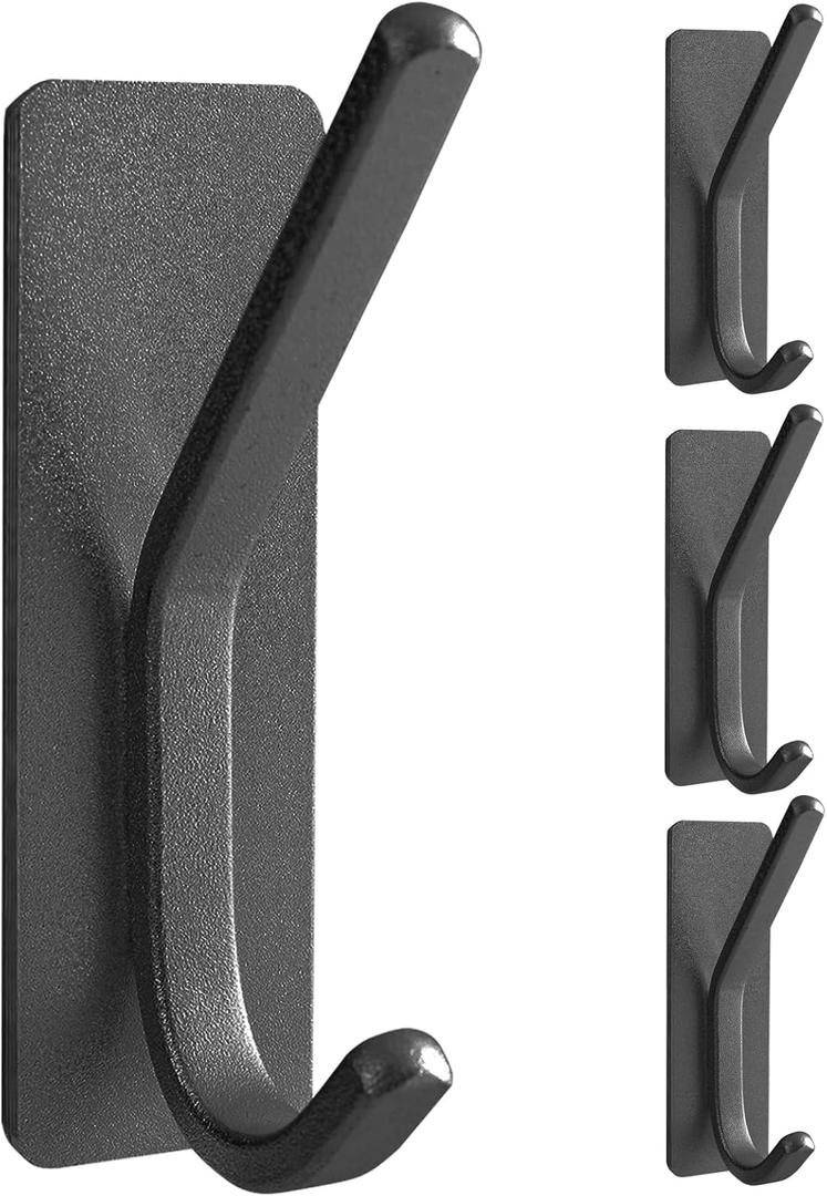 Paoli Heavy Duty Adhesive Hooks,Self-Adhesive Hooks Multiple Colors and Styles 30 lb Maximum Load for Home Schools and Offices Black Set of 4 (Rectangular-Upper and Lower Hooks)