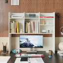 ChooChoo Desktop Bookshelf, Wood Desk Hutch Organizer with 7 Shelves for Computer Desk, Desktop Shelf Bookshelf Storage for College Dorm Office Home, White