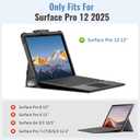 TiMOVO Case for Microsoft Surface Pro 12 Inch 2025 with Pen Holder, Rugged Clear Back Protective Cover with Removable Hand Strap, Compatible with Type Cover Keyboard, Black