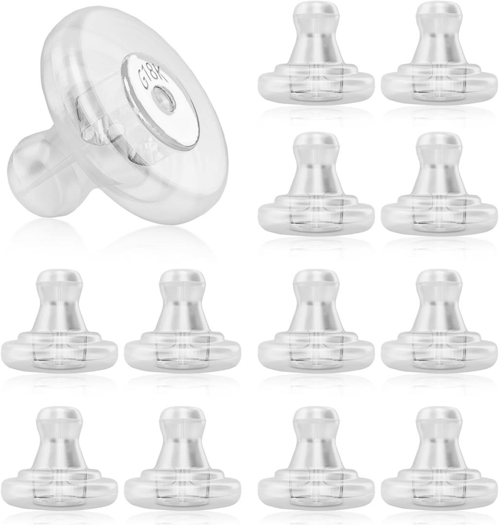 Silicone Earring Backs, 18K Gold Secure Locking Design for Studs, Hypoallergenic Replacement for Droopy Ears, No-Irritation Earring Backs for Men and Women(12 PCS) (9.5MM Silver)