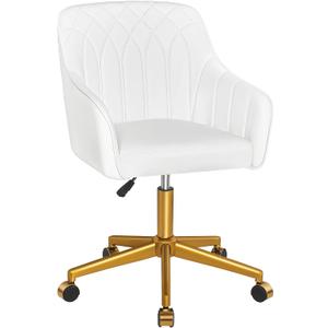 VECELO Modern PU Swivel Home Office Desk Chair with Back & Rolling Wheels, Adjustable Seat Height for Girls Women Bed Room Vanity Makeup/Task/Computer Work, White, 22.24in x 21.26in x 32.48in