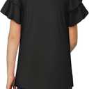 DOKOTOO KIDS Girls Ruffle Sleeve Shirts Summer Cute Crewneck Blouse Tops 6-15 Years (Black, L)