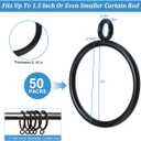 50 PCS Curtain Rings with Eyelets - Black Metal Drapery Rings for Pinch Pleat Curtains, 2.0" Inner Diameter Fits 1.5" Rod, Heavy Duty Curtain Hanging Clips