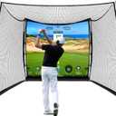 Bltend Golf Net, 11x8ft Golf Practice Hitting Net with HD Impact Simulator Screen and Target Cloth, Heavy Duty Simulator Cage for Swing Driving at Home, Garage, Basement, Backyard Indoor, Outdoor Use