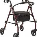 Medline Steel Rollator Walker with Seat, Burgundy, 350 lb. Weight Capacity, 6 Wheels, Foldable, Height Adjustable, Rolling Walker for Seniors, Walker for Mobility Impaired