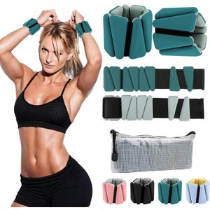 Inspack 2PK Adjustable Wrist & Ankle Weights for Women & Men, 2/4 lbs Pair (1/2 lb Each), Weighted Wrist Ankle Straps for Walking, Running, Yoga, Pilates, Physical Therapy, Wearable Weights Bangles Bands Set, 4 Color