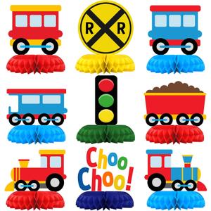 9 Pack Train Table Decorations - Train Party Decorations for Kids' Birthday and Baby Shower - Train Table Toppers