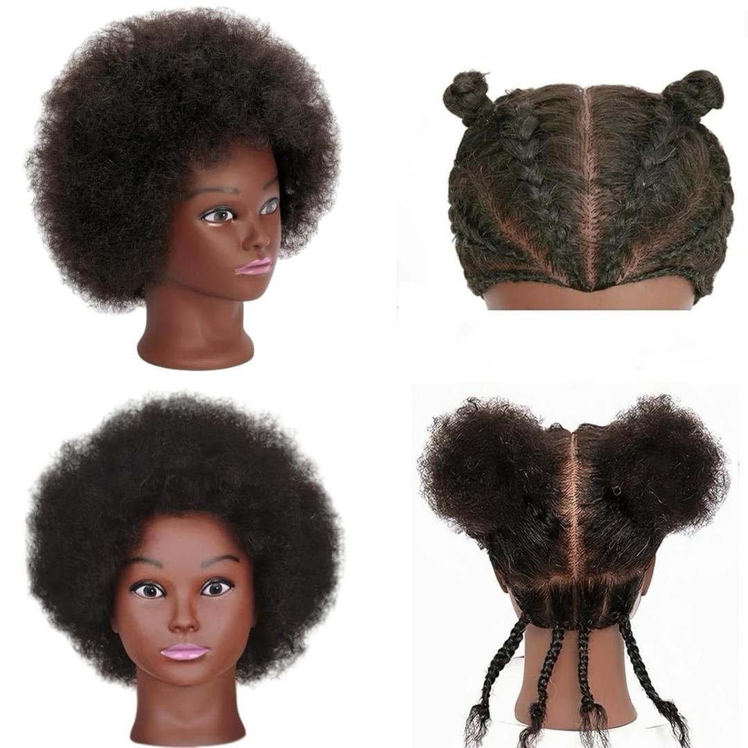African Braiding Mannequin Head with 100% Human Hair, Cosmetology Mannequin Head with 8 Inch Afro Kinkys Curly Hair Training Manikin Doll Heads for Practice Braiding (black) African Braiding Mannequin Head with 100% Human Hair, Cosmetology Mannequin Head with 8 Inch Afro Kinkys Curly Hair Training Manikin Doll Heads for Practice Braiding (black)