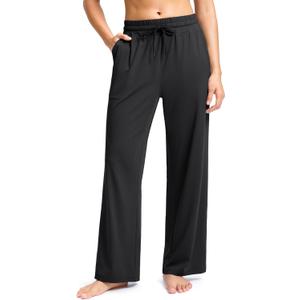SANTINY Women's Soft Sweatpants Lightweight Yoga Lounge Casual Pants Stretch Open Bottom Sweat Pants for Women with Pockets (X-Large, Black)