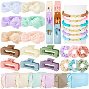 Zeyune 36 Pcs Gifts Sets Bulk for Tween Teen Women Preppy Party Favors Set Preppy Makeup Bag Hair Pin Scrunchies Headbands Bracelets Trendy Stuff Gift for Women Friend Birthday Present(Vivid Colors)