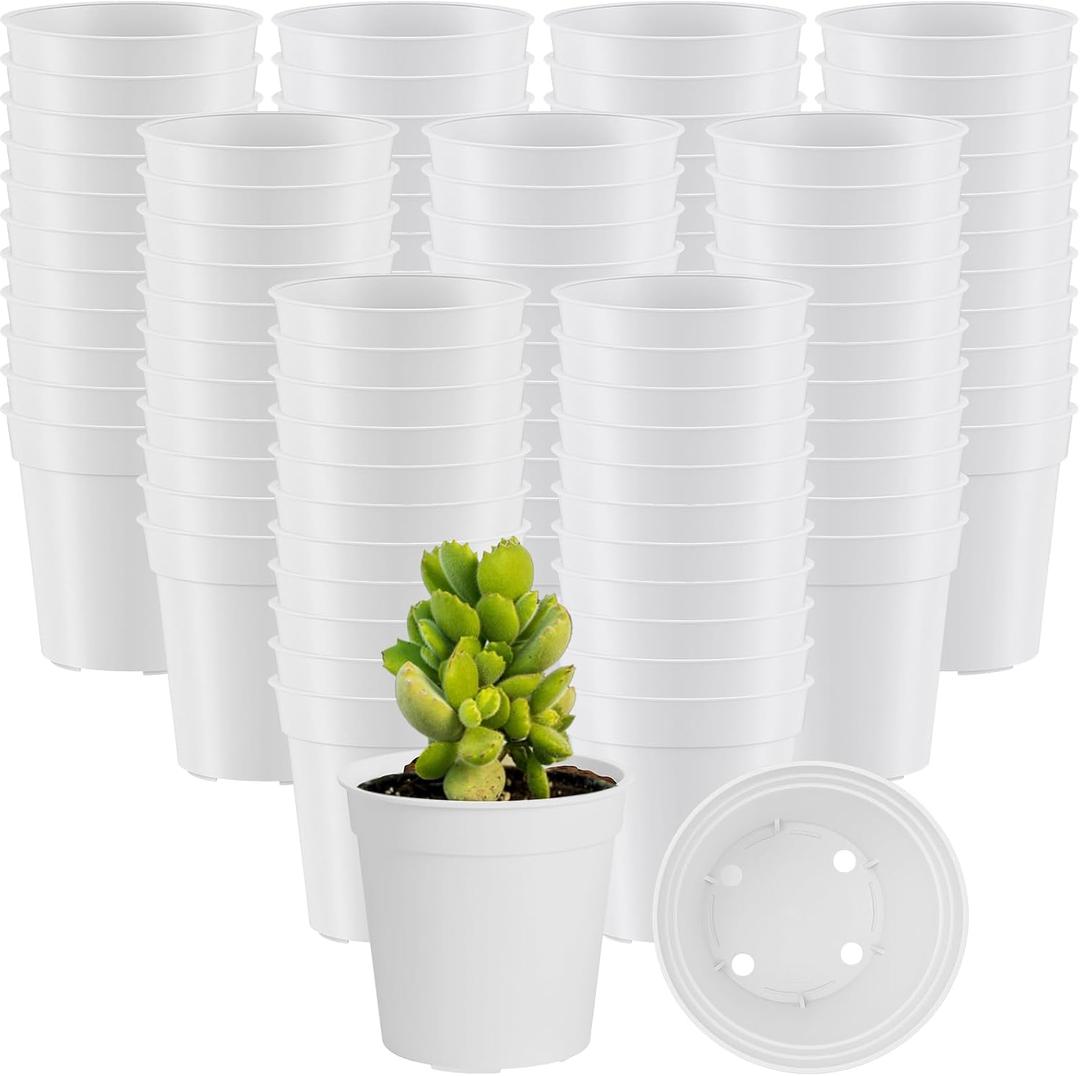 Yaomiao 200 Pcs 2 Inch White Mini Plastic Plant Pot Nursery Seedling Pots Seed Starter with Drainage Holes for Indoor Outdoor Garden Succulent Plants Cuttings Transplanting