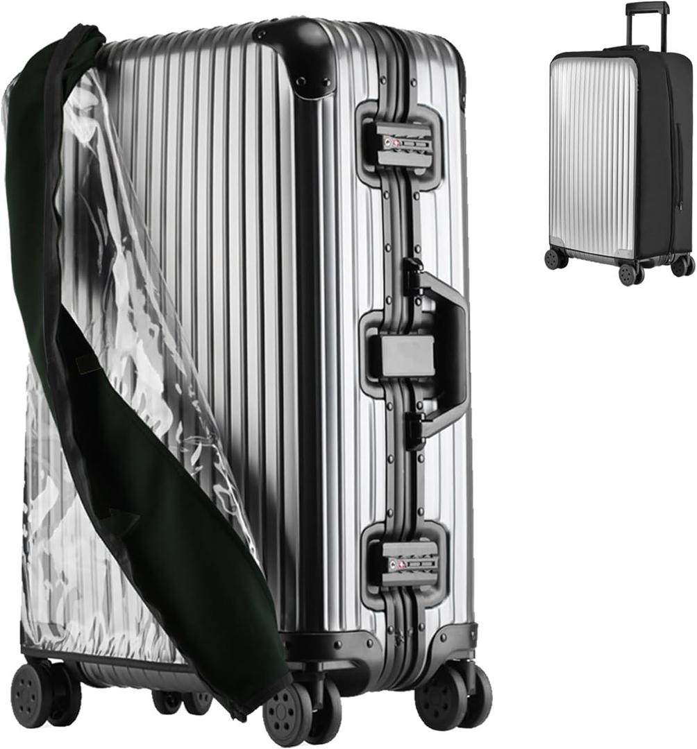 STARGAZ Clear PVC luggage cover, No Disassembly Suitcase Covers, 22 inch Zippered Luggage Cover, Waterproof carry on cover protector,luggage covers for suitcase TSA approved (Black, 22)