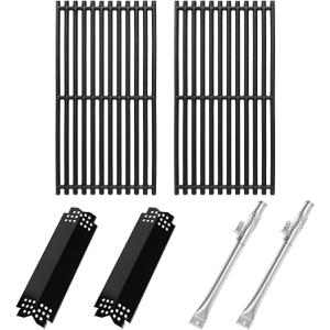 Hisencn Grill Parts for Nexgrill 2 Burner Nexgrill 720-0864 720-0864R Gas Grill Models, Porcelain Steel Heat Plate and Burner, Cast Iron Grill Grates