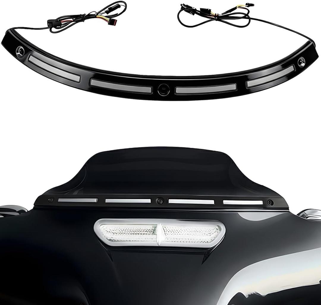 Black Windshield Trim Batwing Fairing Led Lights with LED Running Light & Amber Turn Signal for Harley 2014-2023 Touring Electra Glide Street Glide Ultra Limited