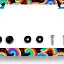 Boho Rainbow License Plate Frame Colorful License Plate Holder Stainless Steel Funny Colorful Car Accessories Decoration 6.3" X 12.3" with 2 Holes Screws