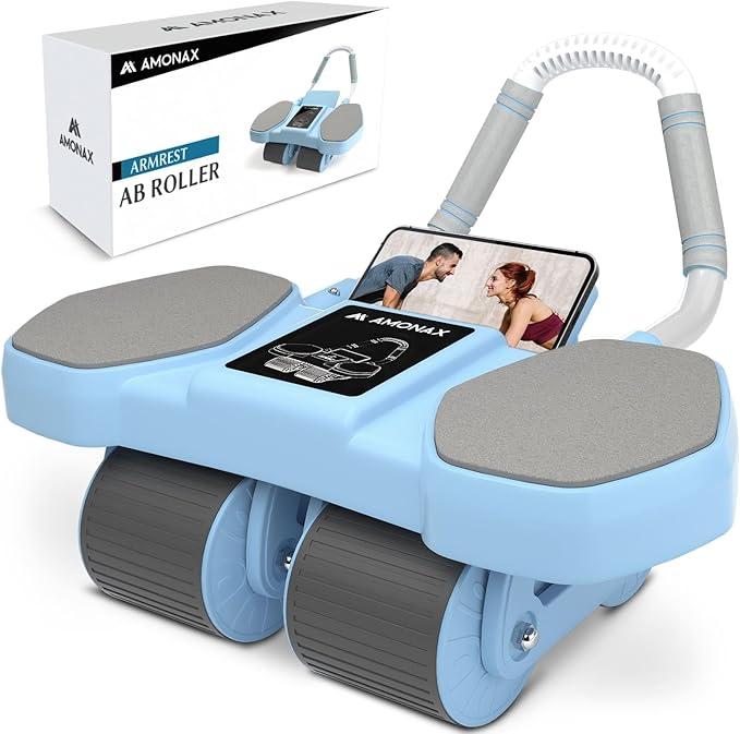 Amonax AMONAX Convertible Ab Wheel Roller with Large Knee Mat for Core Abs Rollout Exercise. Double Wheel Set with Dual Fitness Strength Training Modes at Gym or Home