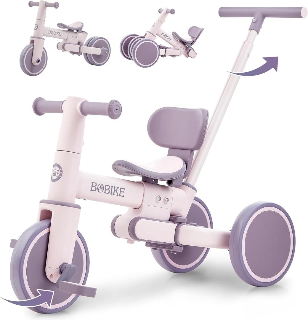 Bobike 5-in-1 Tricycle for Toddlers 18 Months to 5 Years Old, Toddler Bike, Kids Tricycle with Push Handle and Backrest, Toddler Balance Bike with Easy Assembly for Boys and Girls. (Purple)