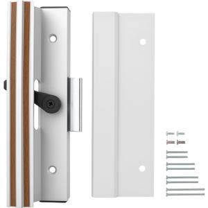 Baomain Surface Mount Sliding Patio Door Handle Set, 4-15/16" Hole Spacing C-to-C, Clamp Style Aluminum Replacement for Sliding Glass Doors, White with Woodgrain Finish