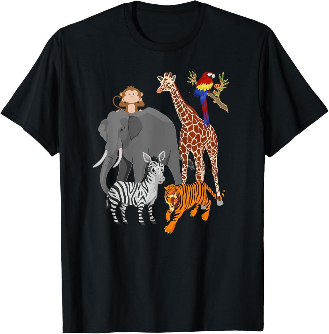 Zoo Animals Shirt Wildlife Birthday Party A Day At The Zoo T-Shirt (Black, M)