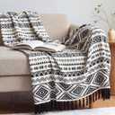 Boho Throw Blanket for Couch - Farmhouse Rustic Soft Blanket with Tassel, Western Aztec Vintage Blanket, Bohemian Cozy Blanket, Gifts for Women(50x60 Inches, Black and White)