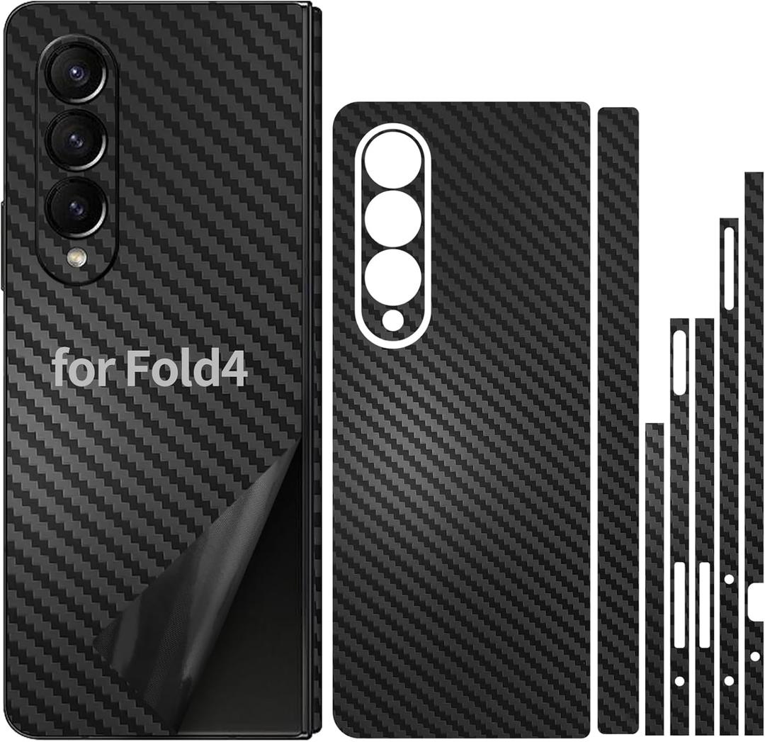 for Samsung Galaxy Z Fold 4 Phone Sticker Skin Wrap Carbon Fiber 3M Vinyl Ultra Thin Slim Ultralight Decal Glass Protector Film Protective for Back Side Borders Camera