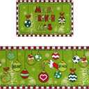 Merry Christmas Kitchen Mat 2-Piece Set, Winter Home Christmas Decoration Kitchen Carpet Anti Slip and Washable, Suitable for All Kitchen Floors -16x47 and 16x24 inches (Green)