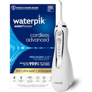Waterpik Cordless Advanced 2.0 Water Flosser For Teeth, Gums, Braces, Dental Care With Travel Bag and 4 Tips, ADA Accepted, Rechargeable, Portable, and Waterproof, White WP-580, Packaging May Vary
