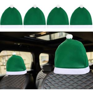 4 Piece Santa Claus Hats Car Seat Headrest Covers Interior Christmas Car Headrest for Xmas New Year Festival Holiday Party Decorations (Green)