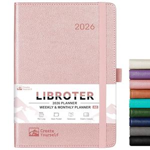 2026 Planner - Planner 2026, 2026 Weekly Monthly Planner, Jan.2026 - Dec.2026, 5.7'' x 8.4'', Thick Paper, Leather Cover, Pen Holder, Back Pocket, Bookmarks, Perfect Daily Organizer - Rose Gold pack of 4