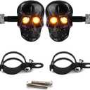 kucehiup Skull Head LED Amber Turn Signal Motorcycle Turn Signals 10mm Screw Blinkers Indicator Light Universal(Black)