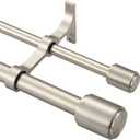 Double Curtain Rods 72-144", Brushed Nickel Double Curtain Rods with Cap Finials, 1 Inch Front and 5/8 Inch Back Double Drapery Rod, Adjustable Dual Curtain Rod Brushed Nickel Double Window Rods