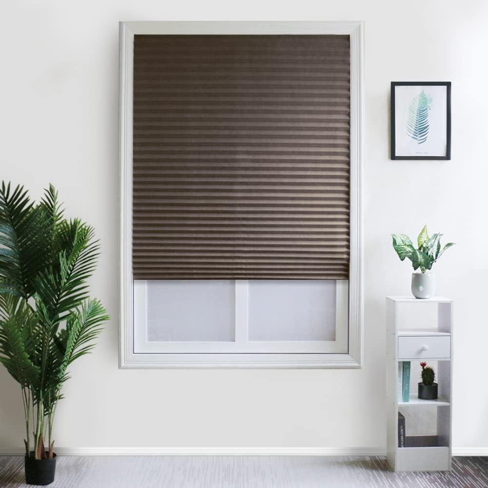 2 Pack Temporary Blackout Blinds for Window, Self Adhesive Pleated Blinds Cordless No Drill Fabric Blinds Room Darkening Shades Blackout Shades for Bathroom Kitchen Office, 60*150cm(W*L)-2pcs (Coffee)