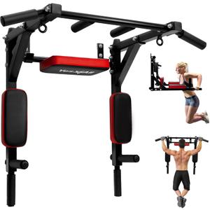 Yes4All Multifunctional Wall Mounted Pull Up Bar Chin Up Bar Dip Station for Home Gym Workout, Power Tower Set Training Equipment Fitness Supports 515 lbs