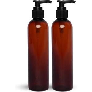 BRIGHTFROM Lotion Pump Bottles, Empty 8 OZ, BPA-Free Refillable Plastic Containers, Amber with Black Dispenser for - Soap, Shampoo, Lotions, Liquid Body Soap, Creams and Massage Oil (2 Pack)