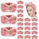 Yunlly 20 Pcs Spa Headband for Women 4 Inches Width Facial Makeup Hair Band Bulk Skincare Headbands for Washing Face Bowtie Slumber Party Supplies Fluffy Head Wraps(Rose Pink)