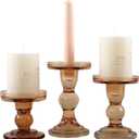 GMWD 3 Pcs Glass Candle Holder Set Clear, Amber Candlesticks Holders Pillar Taper Candles Tealight Stand for Wedding Centerpieces Home Decorations Dining Table
