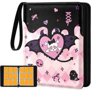 for 9 Pocket Trading Card Binder for 900 Cards - Cute Large Capacity Card Collection Album Folder with Zipper for Women Girls Teens Heart Skull Design for Sports, TCG, Game Cards