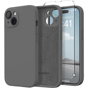 Magnetic for iPhone 13 Case, Compatible with MagSafe, [Full Camera Protection][Screen Protector] Silicone Shockproof Protective Phone Case for iPhone 13 6.1", Dark Gray