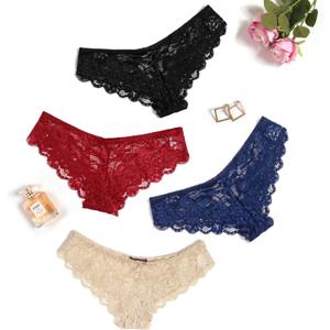 Avidlove Women Floral Lace Panties Sexy Hipster Underwear Cheeky Bikini Panties V-Shape Waistband Tangas (Medium, 4 Pcs-3)