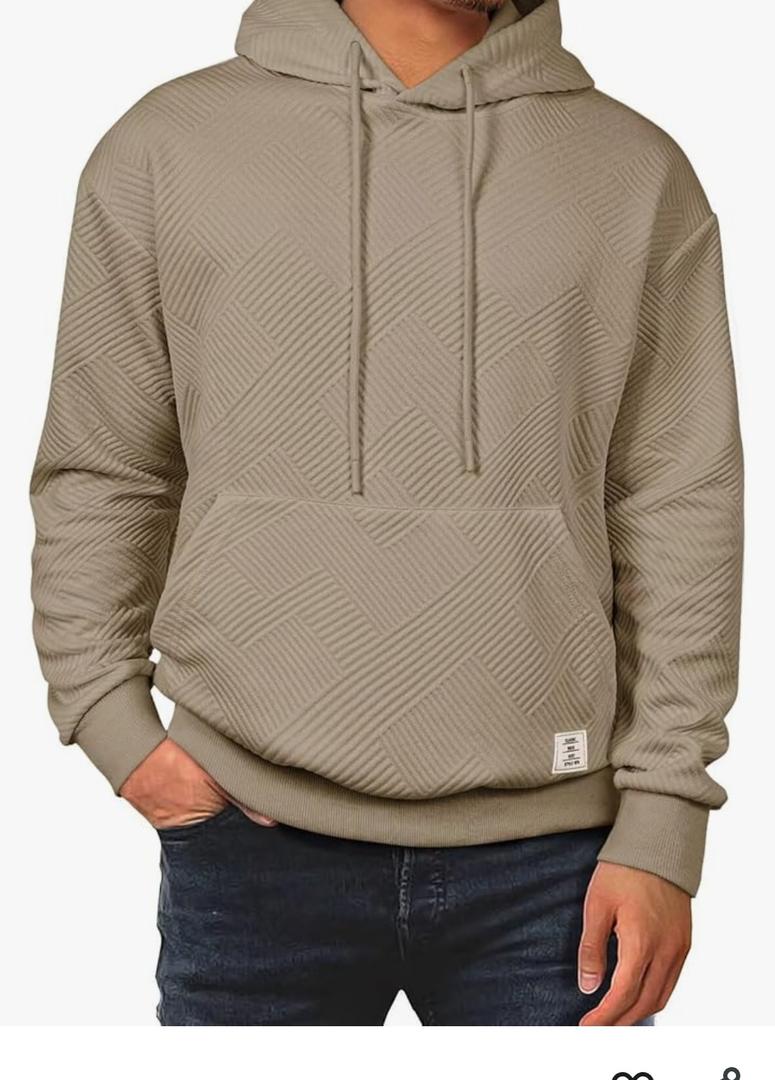 Men's Casual Soild Color Hooded Sweatshirts Geometric Texture Graphic Long Sleeve Pullover Hoodies, S
