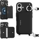 MAGEASY Case for iPhone 16 6.1" - Detachable Wallet Case with Crossbody Strap, 16ft Ultimate Drop Protection, [The Only Phone Case with Purse Compatible with MagSafe] | Pouch M Black