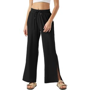 26"/28"/30" Inseam Womens Wide Leg Sweatpants Petite High Waist Summer Pants UPF50 Lightweight Beach with Pocket Split Leg (Medium, Black)
