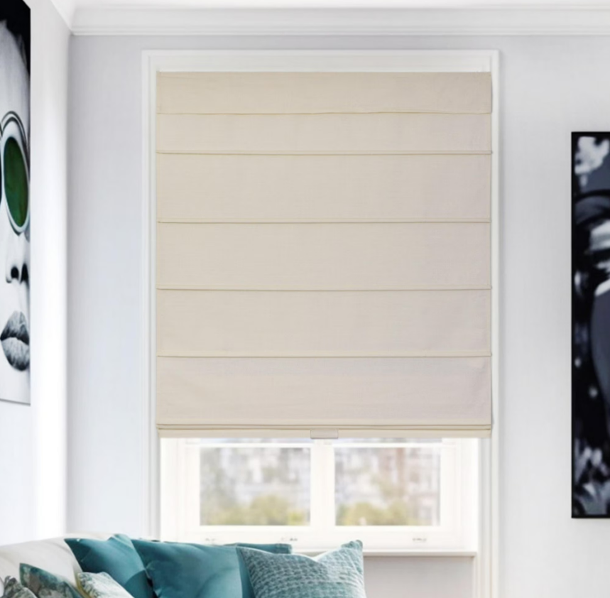 Cordless Roman Shades, Off White (Blackout), 35"W X 64"H